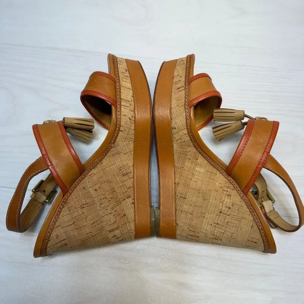 COACH Light Tan/ Bright C‎ Guileietta Cork Wedge Sandals Womens Size 9B